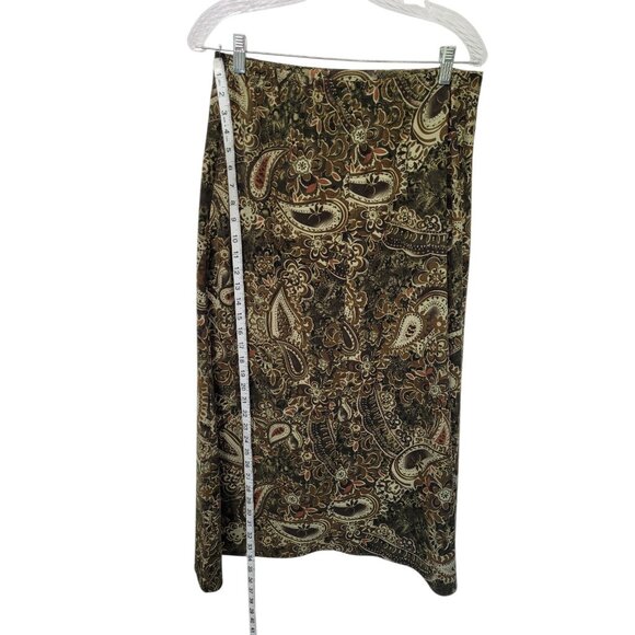 Vintage Skirt Women’s 10 Green Brown Paisley Floral Ankle A-Line Elastic Forest - Picture 5 of 9